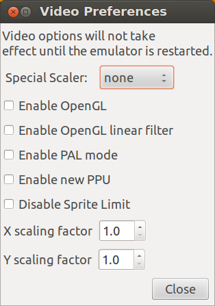 Video Preferences FCEUX