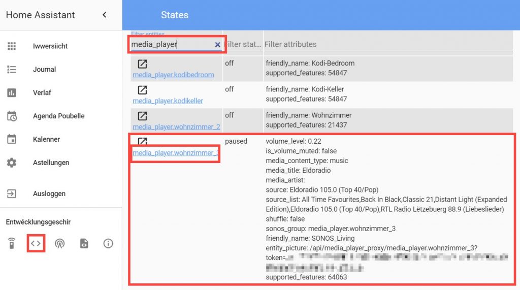 Home Assistant - Entity_id vum Mediaplayer fannen